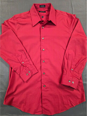 Structure Stretch Slim Fit Red Solid Dress Shirt L 15-15 1/2 32/33